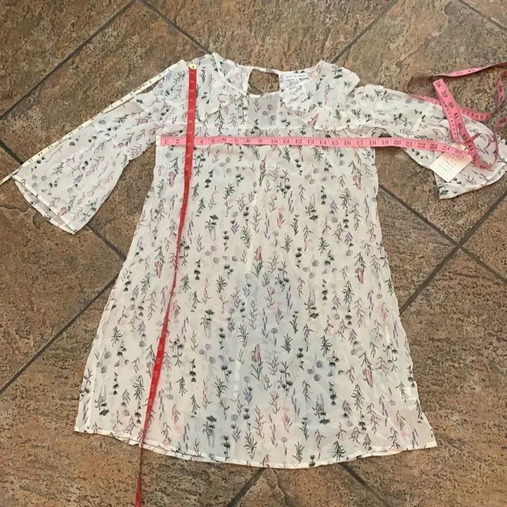Spirit Of Grace Small SHEER Floral Scoop Neck 3/4 Flutter Sleeves Fire Soul NEW - Picture 10 of 13